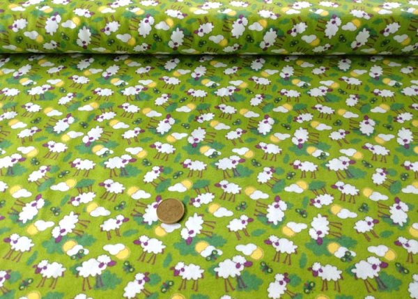 Lovely sheep flannel green fabric with sheep